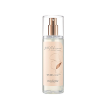 Skincare bottle with a pink label on a white background