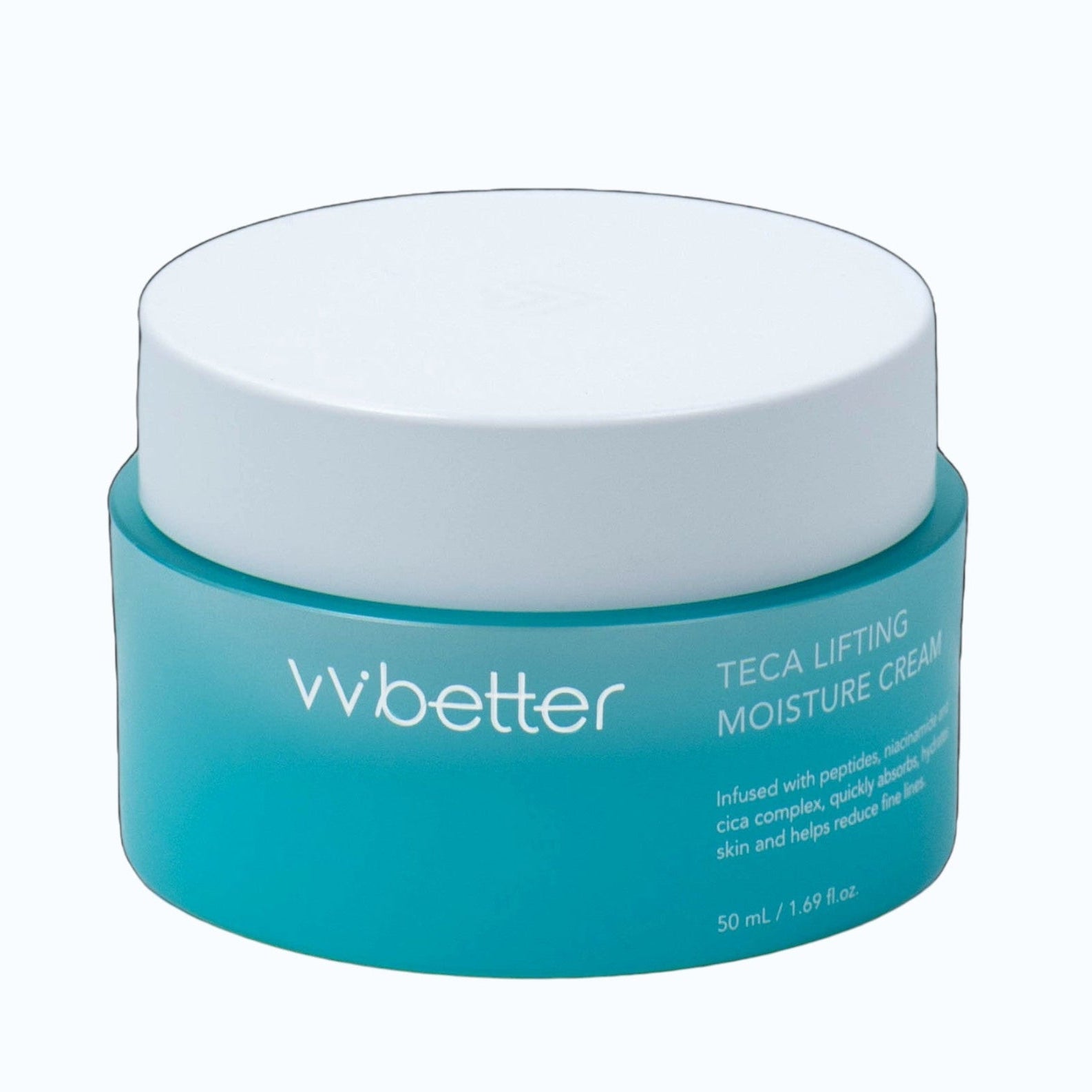 Blue jar of wbetter Teca Lifting Moisture Cream on a white background