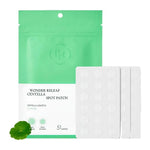Packaging of Wonder Releaf Centella Spot Patch with green leaf illustration on a white background