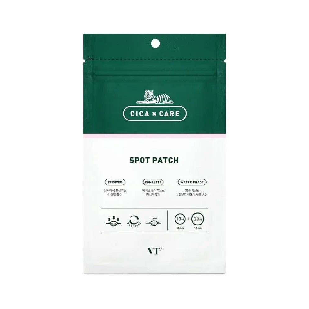 Green and white packaging of Cica Care Spot Patch on a white background