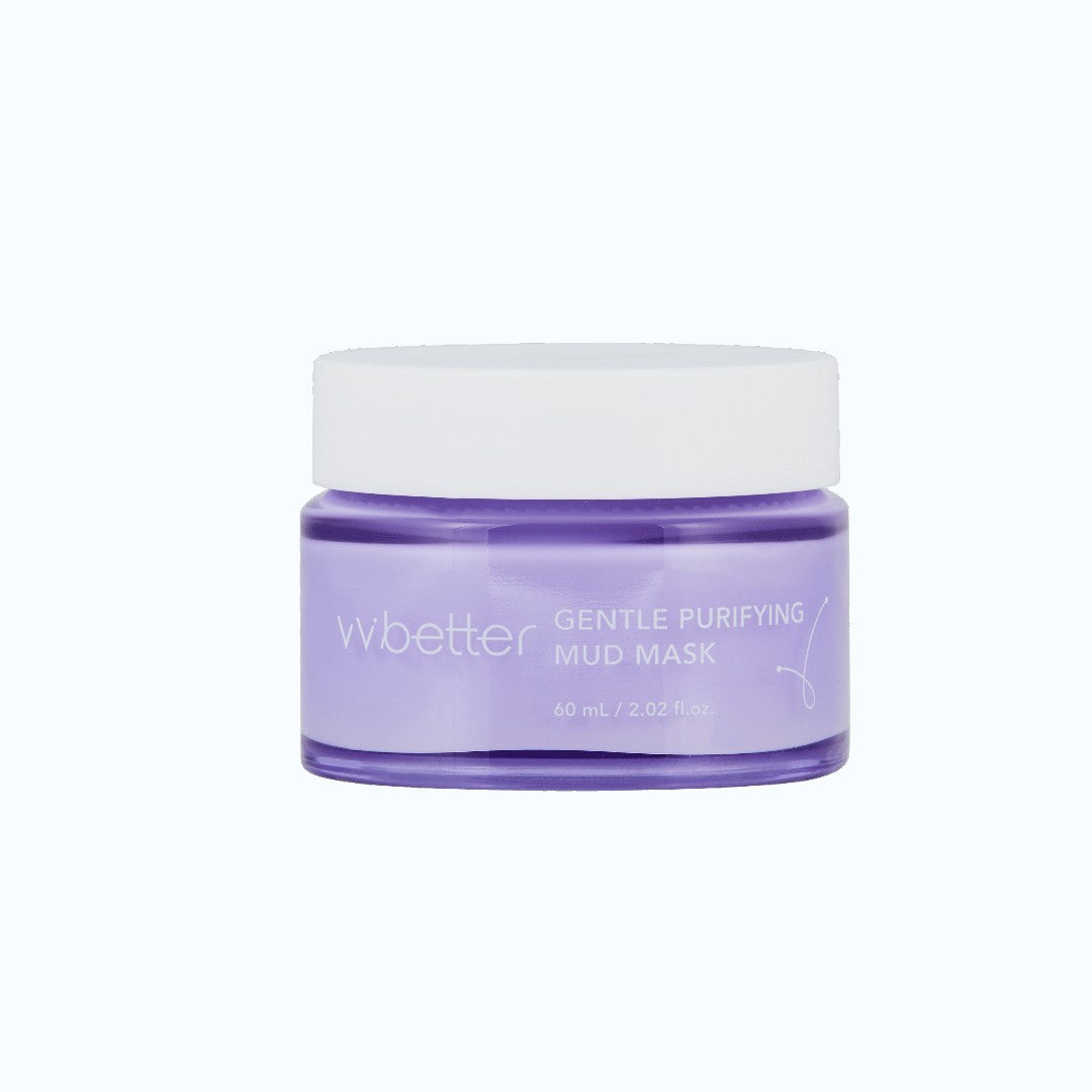 Purple jar of wbetter Gentle Purifying Mud Mask on a white background